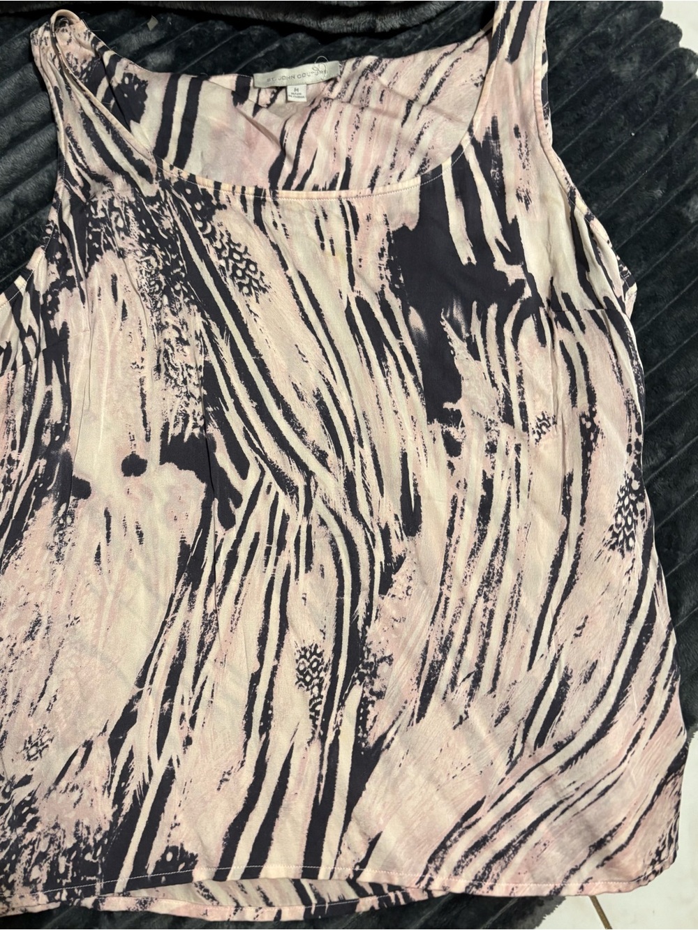 St. John Pink and Black Printed Silk Camisole